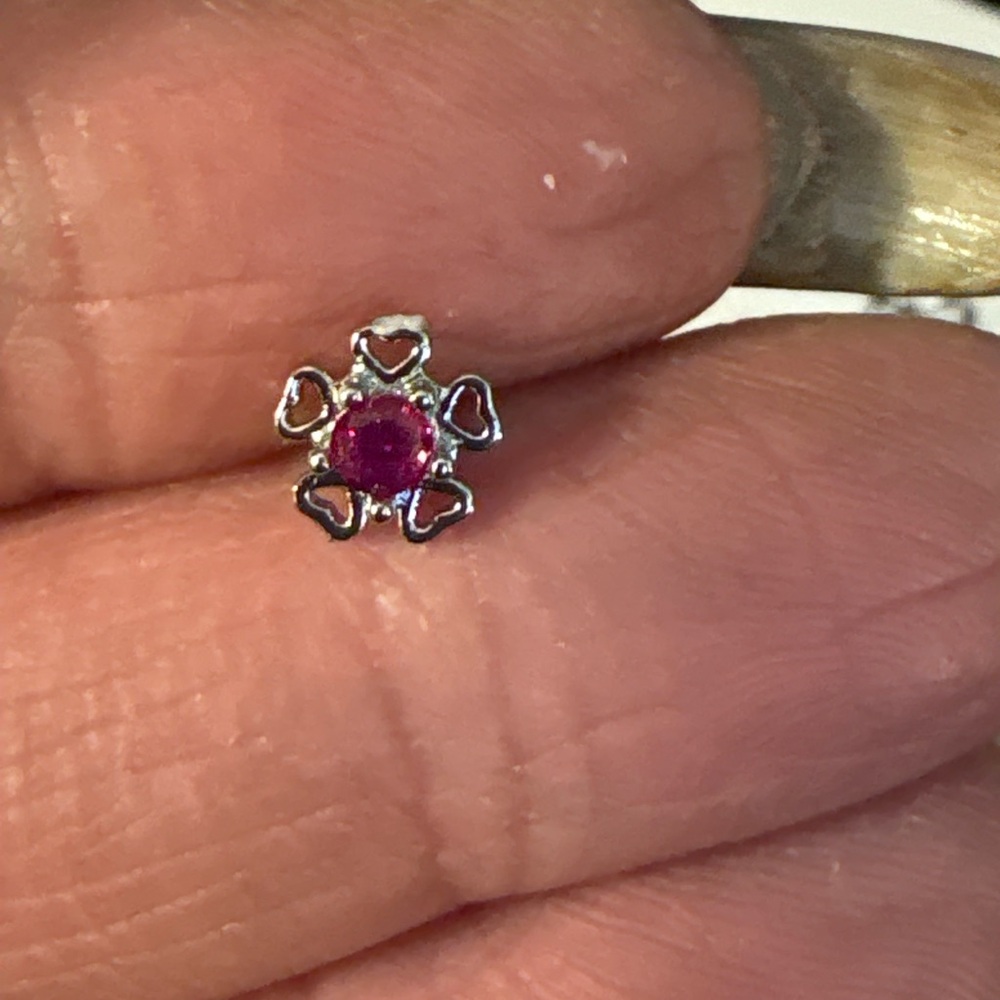Nose Ring- Nose Rings 20G Pink flower with Heart petals.  Nose Stud ring